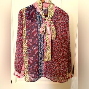 SOFT SURROUNDINGS Langdon Top Patchwork
Paisley Tie Front Sheer  sz Large